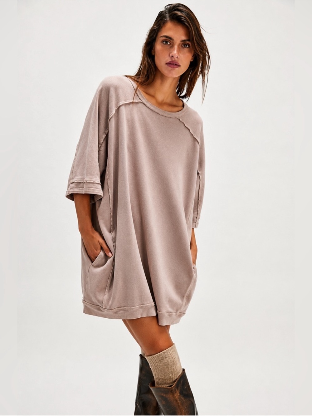 Free People We The Free Mari Muscle Sweatshirt Dress Size Medium in Dusty Plum